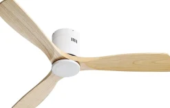 Ventilateur de Plafond 132 cm Naturel avec 3 Lames en Bois Solide, Moteur DC Réversible Silencieux, Télécommande pour Salon