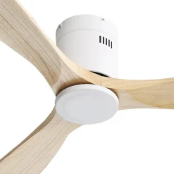 Ventilateur de Plafond 132 cm Naturel avec 3 Lames en Bois Solide, Moteur DC Réversible Silencieux, Télécommande pour Salon
