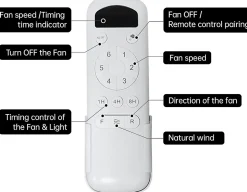 Ventilateur de Plafond 132 cm Naturel avec 3 Lames en Bois Solide, Moteur DC Réversible Silencieux, Télécommande pour Salon