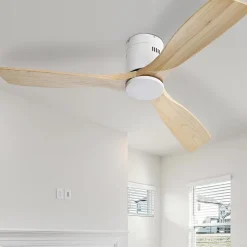 Ventilateur de Plafond 132 cm Naturel avec 3 Lames en Bois Solide, Moteur DC Réversible Silencieux, Télécommande pour Salon