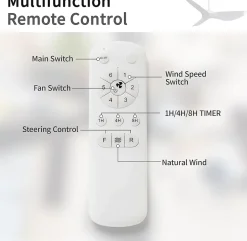 Ventilateur de plafond 96 cm sans lumière, moteur DC réversible, 6 vitesses avec télécommande, pour intérieur et extérieur, blanc