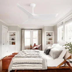 Ventilateur de plafond 96 cm sans lumière, moteur DC réversible, 6 vitesses avec télécommande, pour intérieur et extérieur, blanc