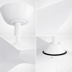 Ventilateur de plafond 96 cm sans lumière, moteur DC réversible, 6 vitesses avec télécommande, pour intérieur et extérieur, blanc