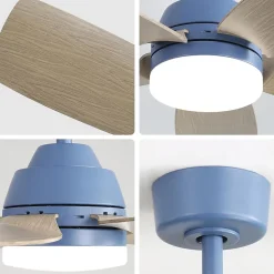 Ventilateur de plafond 107 cm avec lumière LED 22W et télécommande, 5 pales ABS, pour chambre, salon, salle à manger, bureau