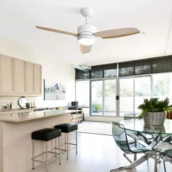 Ventilateur de plafond 117 cm avec lumière, 3 pales en ABS, moteur DC 6 vitesses, télécommande pour chambre