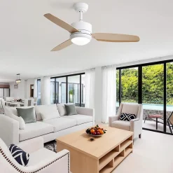 Ventilateur de plafond 117 cm avec lumière, 3 pales en ABS, moteur DC 6 vitesses, télécommande pour chambre