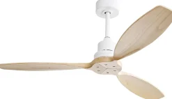 Ventilateur de plafond 132 cm avec pales en bois massif, télécommande 6 vitesses, couleur blanche