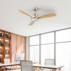 Ventilateur de Plafond avec Lumière 3 Pales 56W 6 Vitesses Alaska Bois Naturel Dayron