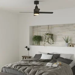 Ventilateur de plafond avec éclairage GoodHome Burbank coloris noir pour pièce de 15 m² Ø.106 cm