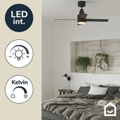 Ventilateur de plafond avec éclairage GoodHome Burbank coloris noir pour pièce de 15 m² Ø.106 cm