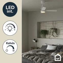 Ventilateur de plafond avec éclairage GoodHome Burbank coloris blanc pour pièce de 15 m² Ø.106 cm