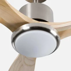 Ventilateur de Plafond avec Lumière 3 Pales 56W 6 Vitesses Alaska Bois Naturel Thinia Home