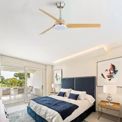 Ventilateur de plafond avec lumière LED 22W, 3 pales ABS, télécommande, nickel brossé 132x132x36,5cm