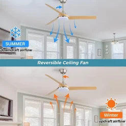 Ventilateur de plafond avec lumière LED 22W, 3 pales ABS, télécommande, nickel brossé 132x132x36,5cm