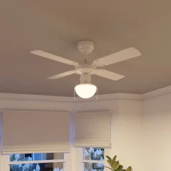 Ventilateur de plafond avec éclairage coloris blanc pour pièce de 8 m² Ø.90 cm