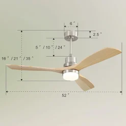Ventilateur de plafond 132cm avec lumière LED Dimmable 3 pales