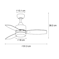 Ventilateur de plafond extérieur blanc avec impression bois 91,3cm avec LED à intensité variable avec télécommande IP44 - Toledo