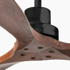 Ventilateur de plafond Faro Barcelona - Lantau L Noir/Bois - Moteur CC silencieux, sans lumière, télécommande, 6 vitesses