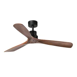 Ventilateur de plafond Faro Barcelona - Lantau L Noir/Bois - Moteur CC silencieux, sans lumière, télécommande, 6 vitesses