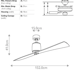 Ventilateur de Plafond Ferron 152cm - Nickel Poli