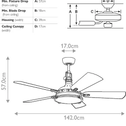 Ventilateur de Plafond Hatteras Bay 142cm - Laiton antique bruni