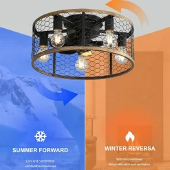 Ventilateur de plafond industriel 50 cm avec lumière, 7 pales en ABS