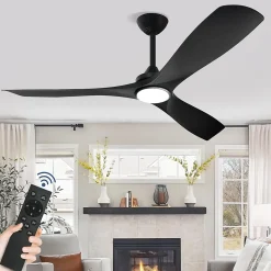 Ventilateur de plafond industriel Noir en bois noir avec lumière et télécommande - 108 cm - EXQUIO
