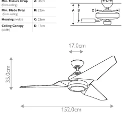Ventilateur de Plafond Jade 152cm - Etain antique