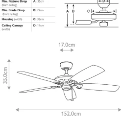 Ventilateur de Plafond Kevlar 152cm - Blanc mat