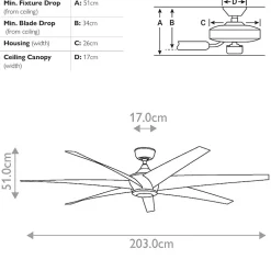 Ventilateur de Plafond Lehr 203cm - Argent satiné antique