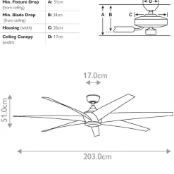 Ventilateur de Plafond Lehr 203cm - Argent satiné antique
