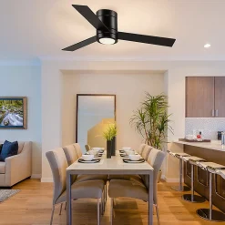 Ventilateur de plafond LED - 3 pales, 3 vitesses, timer - télécommande, kit installation inclus - métal effet bois noir