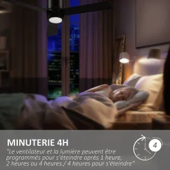 Ventilateur de plafond LED - 3 pales, 3 vitesses, timer - télécommande, kit installation inclus - métal effet bois noir