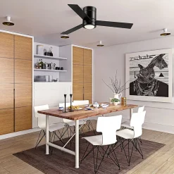 Ventilateur de plafond LED - 3 pales, 3 vitesses, timer - télécommande, kit installation inclus - métal effet bois noir