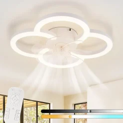 Ventilateur de plafond LED NETTLIFE avec éclairage silencieux et télécommande, plafonnier à intensité variable, blanc