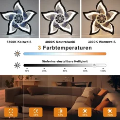 Ventilateur de plafond LED NETTLIFE avec éclairage 48 W Noir Silencieux Télécommande Intensité variable 3 températures de couleur