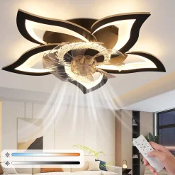 Ventilateur de plafond LED NETTLIFE avec éclairage 48 W Noir Silencieux Télécommande Intensité variable 3 températures de couleur