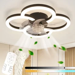 Ventilateur de plafond LED NETTLIFE avec éclairage - 40 W silencieux noir avec télécommande, variateur d'intensité