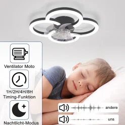 Ventilateur de plafond LED NETTLIFE avec éclairage - 40 W silencieux noir avec télécommande, variateur d'intensité