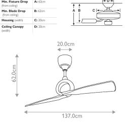 Ventilateur de Plafond Link 137cm - Nickel Poli