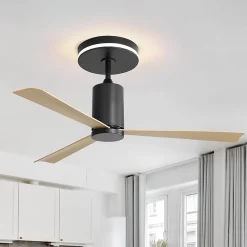Ventilateur de plafond moderne 132 cm avec lumière LED et télécommande, 3 pales ABS, moteur DC réversible silencieux,
