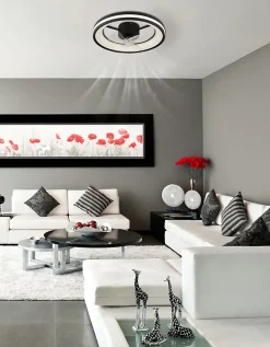 Ventilateur de plafond métal noir mat, LED GATIAN