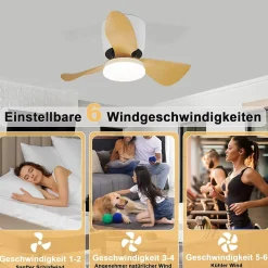 Ventilateur de plafond NETTLIFE avec éclairage et télécommande 23 W LED Dimmable Silencieux 70 cm Été/Hiver Minuterie 6 vitesses