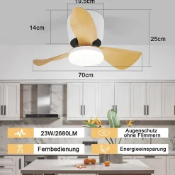 Ventilateur de plafond NETTLIFE avec éclairage et télécommande 23 W LED Dimmable Silencieux 70 cm Été/Hiver Minuterie 6 vitesses