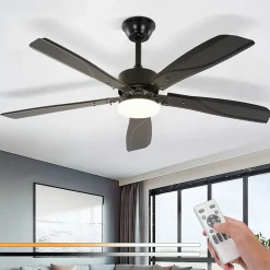 Ventilateur de plafond NETTLIFE avec éclairage LED silencieux à intensité variable 23W Noir 125 cm Ventilateurs avec lumière