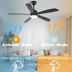 Ventilateur de plafond NETTLIFE avec éclairage LED silencieux à intensité variable 23W Noir 125 cm Ventilateurs avec lumière