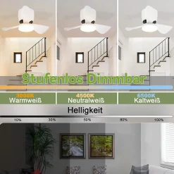 Ventilateur de plafond NETTLIFE avec éclairage, variateur, silencieux, 70 cm, LED, 23 W, blanc, été/hiver, minuterie 6 vitesses