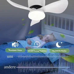 Ventilateur de plafond NETTLIFE avec éclairage, variateur, silencieux, 70 cm, LED, 23 W, blanc, été/hiver, minuterie 6 vitesses