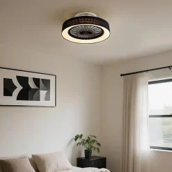 Ventilateur de plafond noir avec effet étoilé 47cm LED incluse dimmable avec télécommande - Emily
