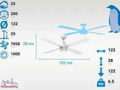 Ventilateur de plafond pales 122 cm avec LED et Wifi Réversible Hypersilence